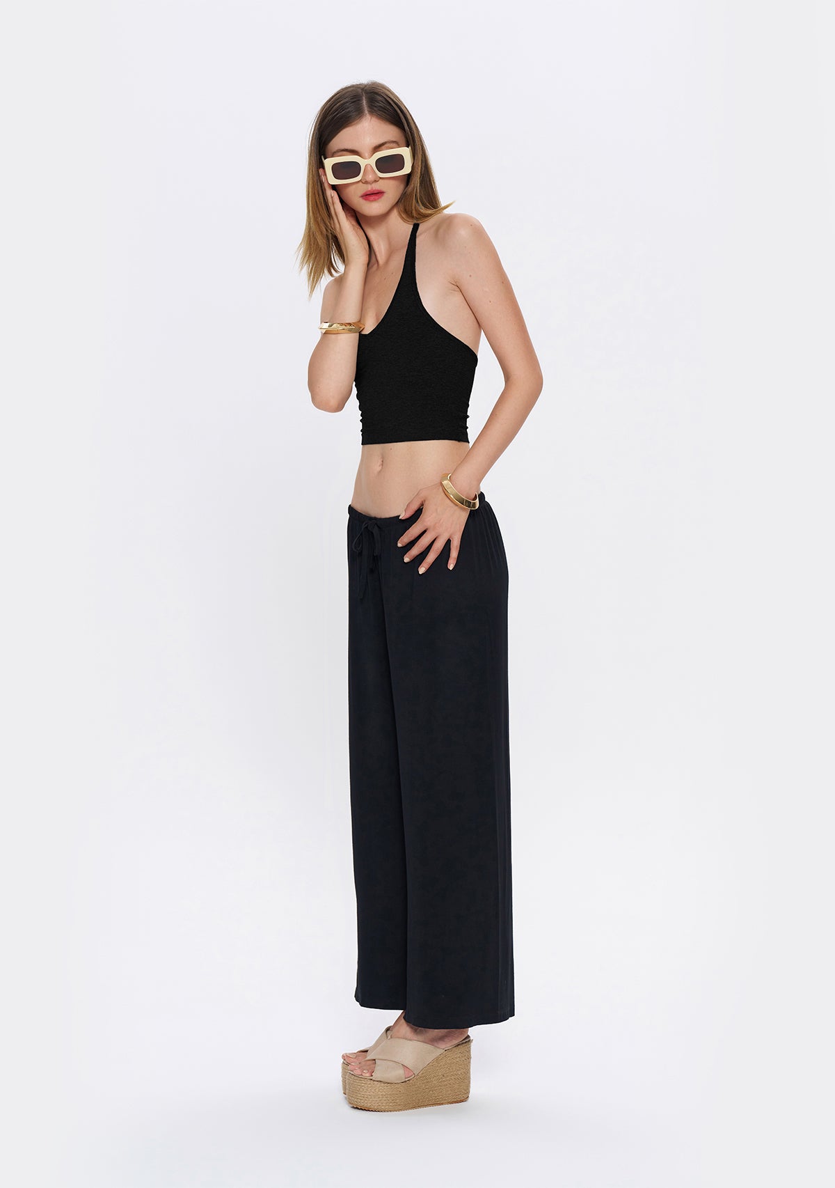 Halter Yaka Siyah Yumuşak  Bluz