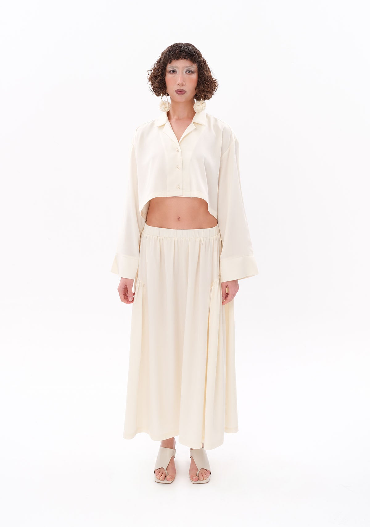 Beyaz Tencel™ Oversize Crop Gömlek
