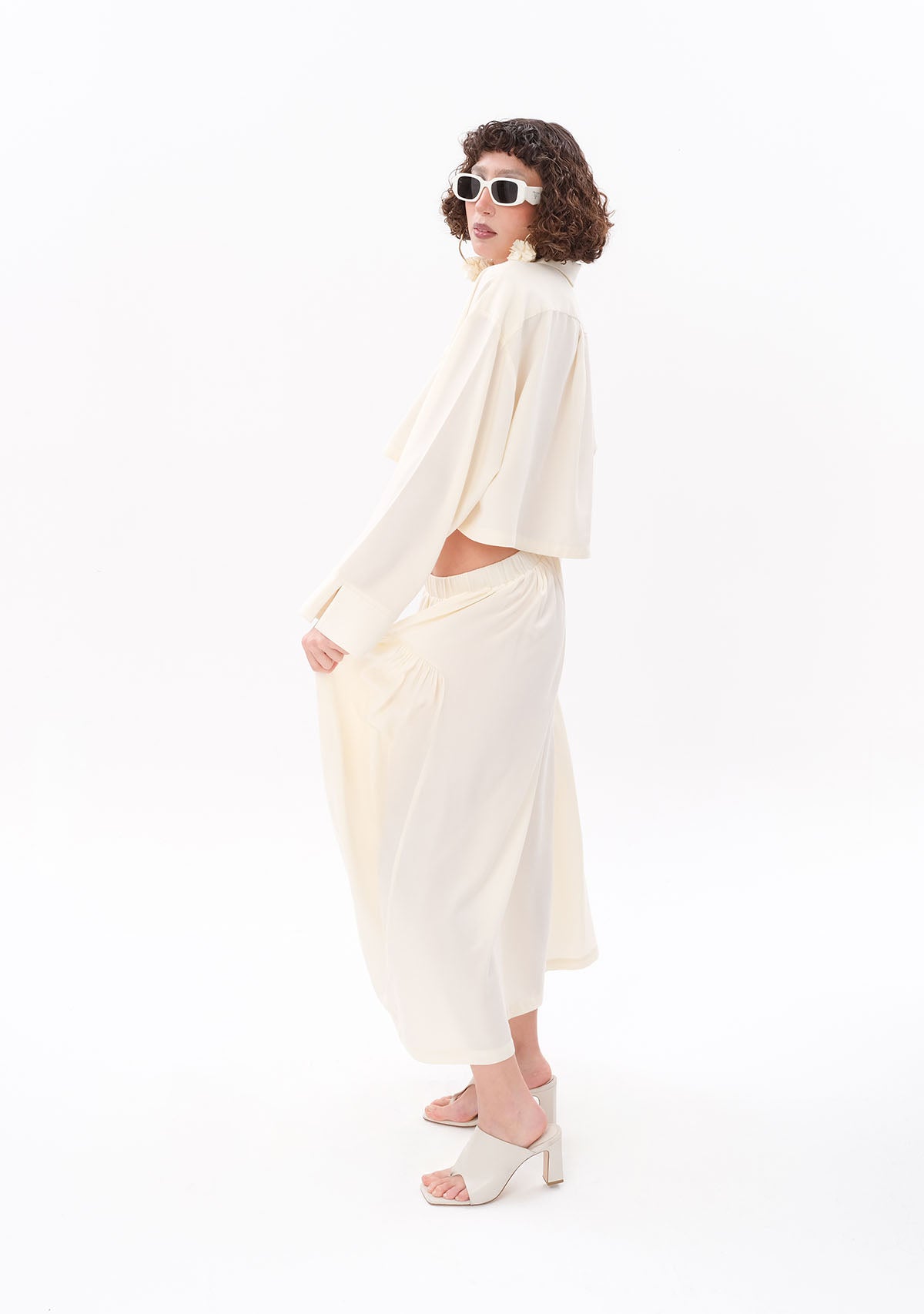 Beyaz Tencel™ Oversize Crop Gömlek