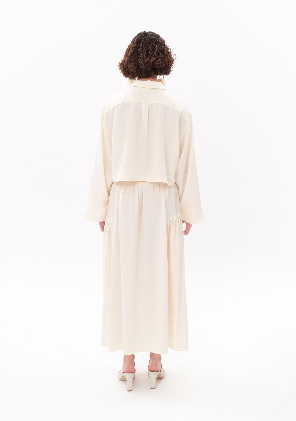 Beyaz Tencel™ Oversize Crop Gömlek