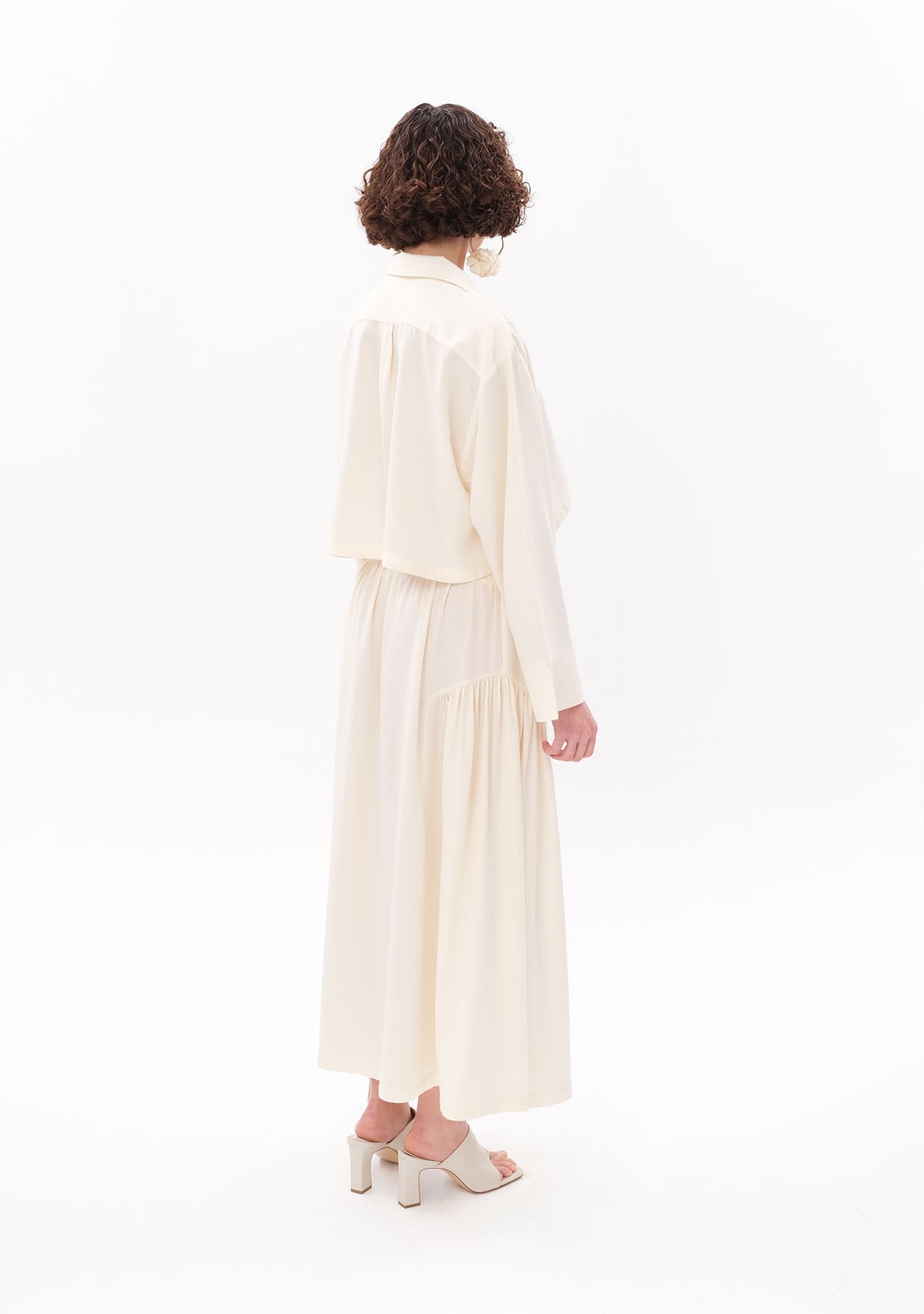 Beyaz Tencel™ Oversize Crop Gömlek