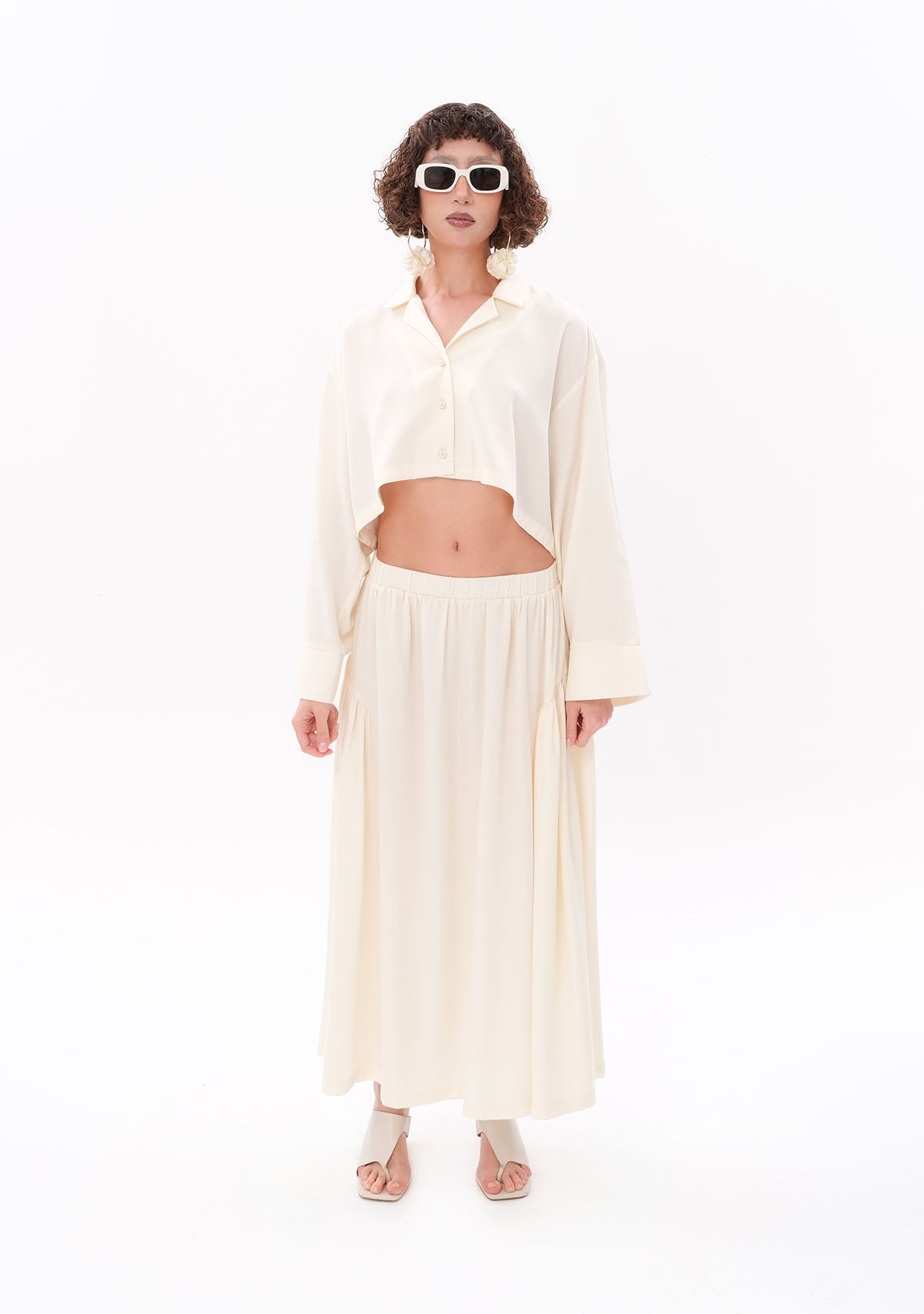 Beyaz Tencel™ Oversize Crop Gömlek