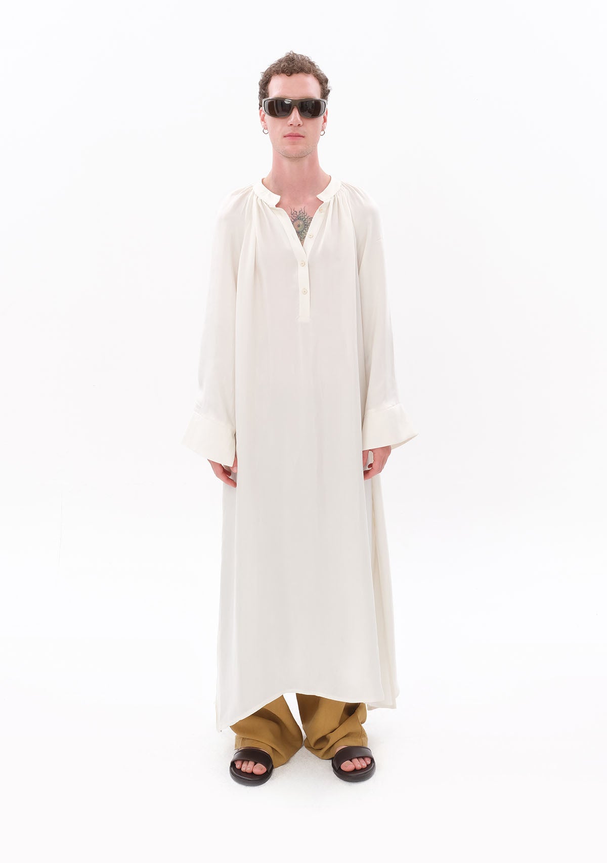 Beyaz Luxe Tencel™ Reglan Kol Elbise