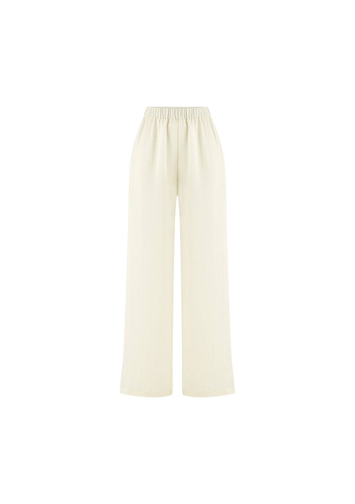 Beyaz Tencel™ Beli Lastikli Pantolon