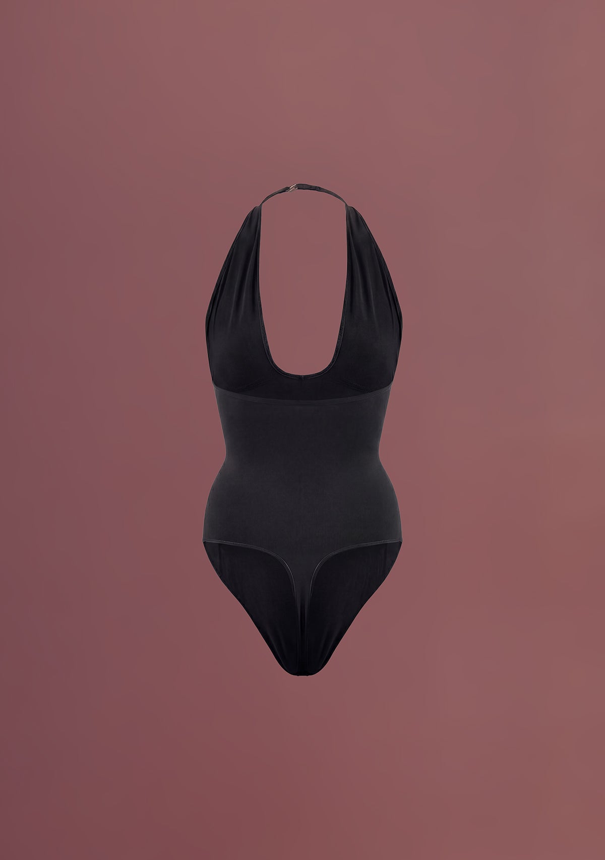 Seamless U yaka siyah bodysuit ürün mankensiz çekim