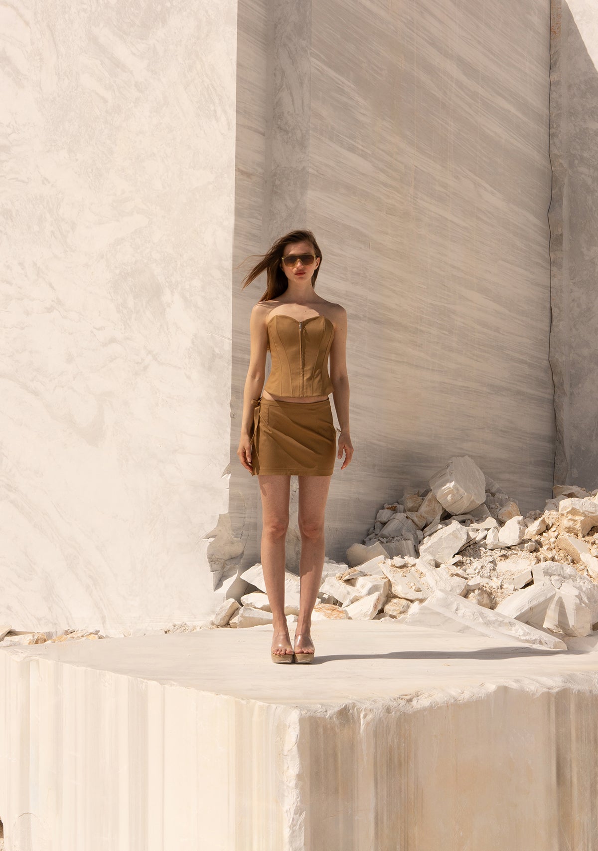 Beige Silent Drama Wrap Skirt