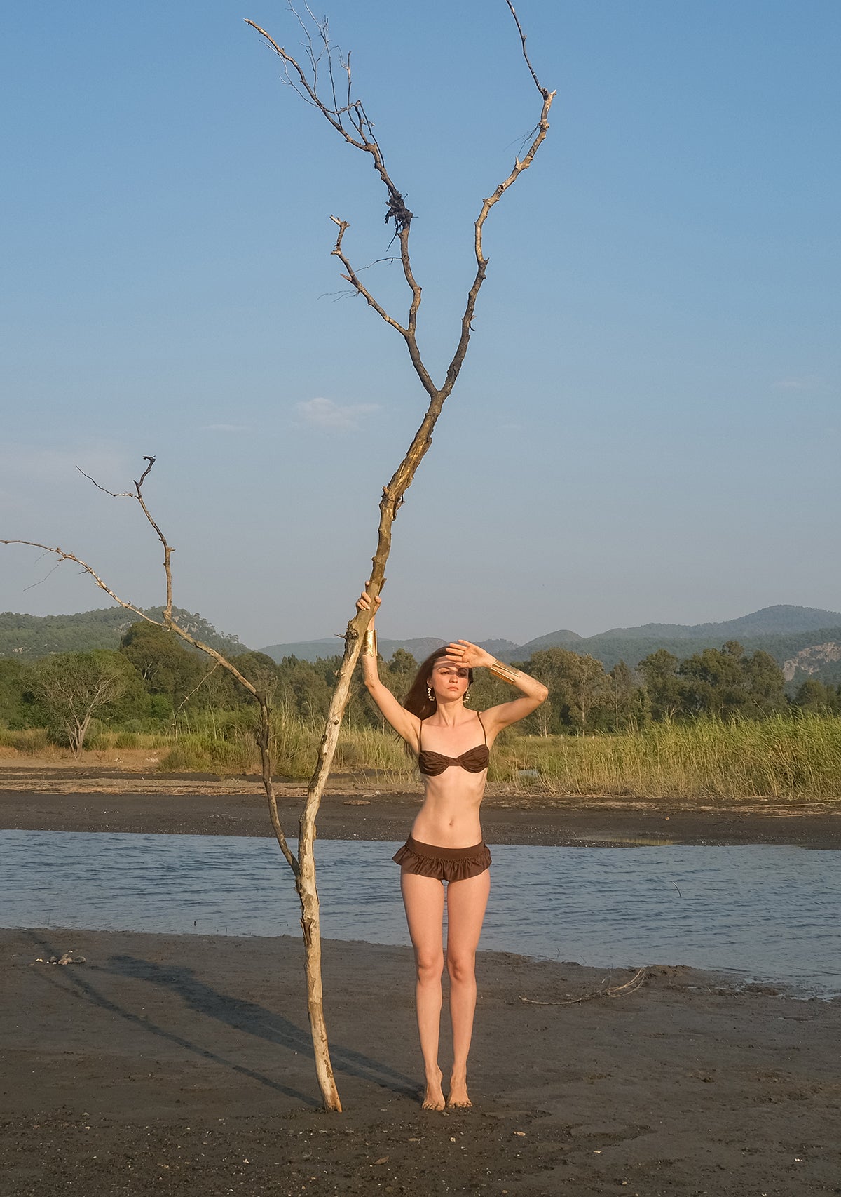 Brown Wave Skirt Bikini Bottom