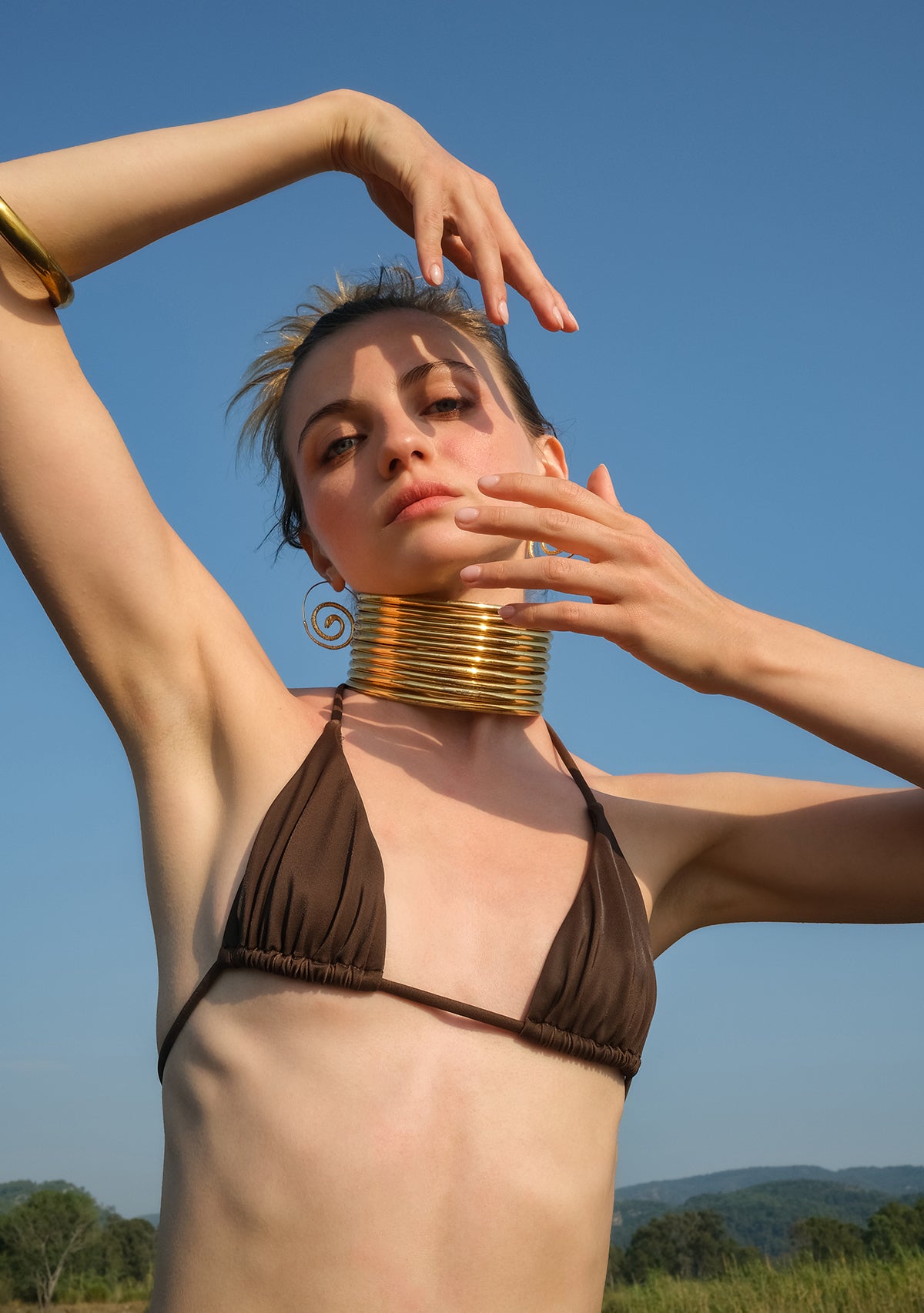 Kahverengi Üçgen İpli Bikini Üstü