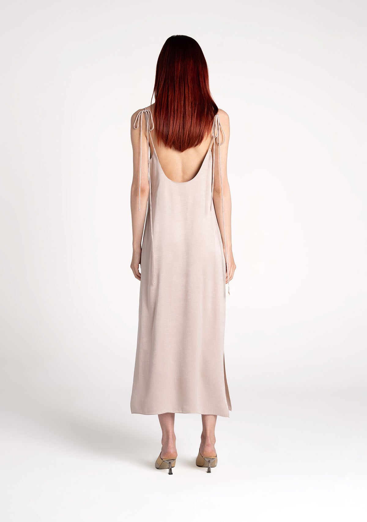 Ayarlanabilir Askılı Işıltılı Krem Elbise