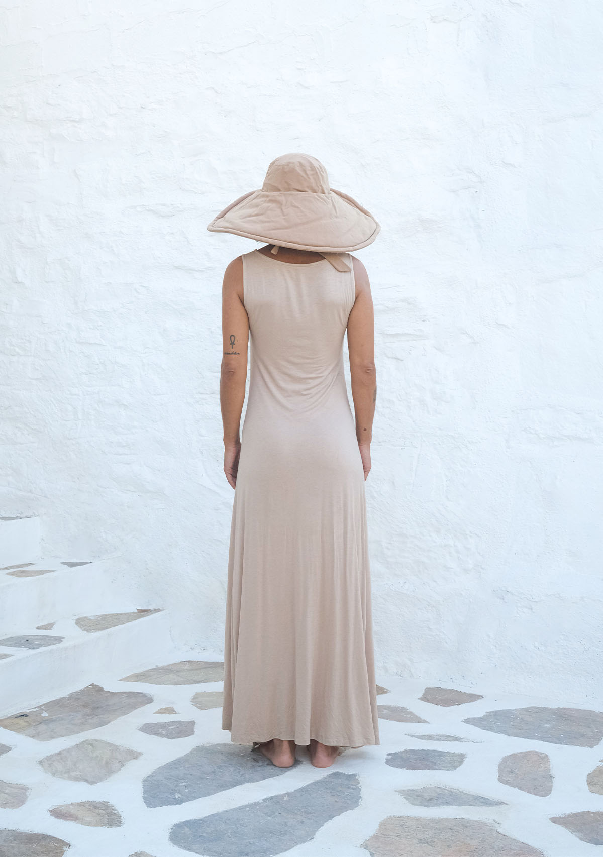 Nude Deep Split Soft Sleeveless Dress