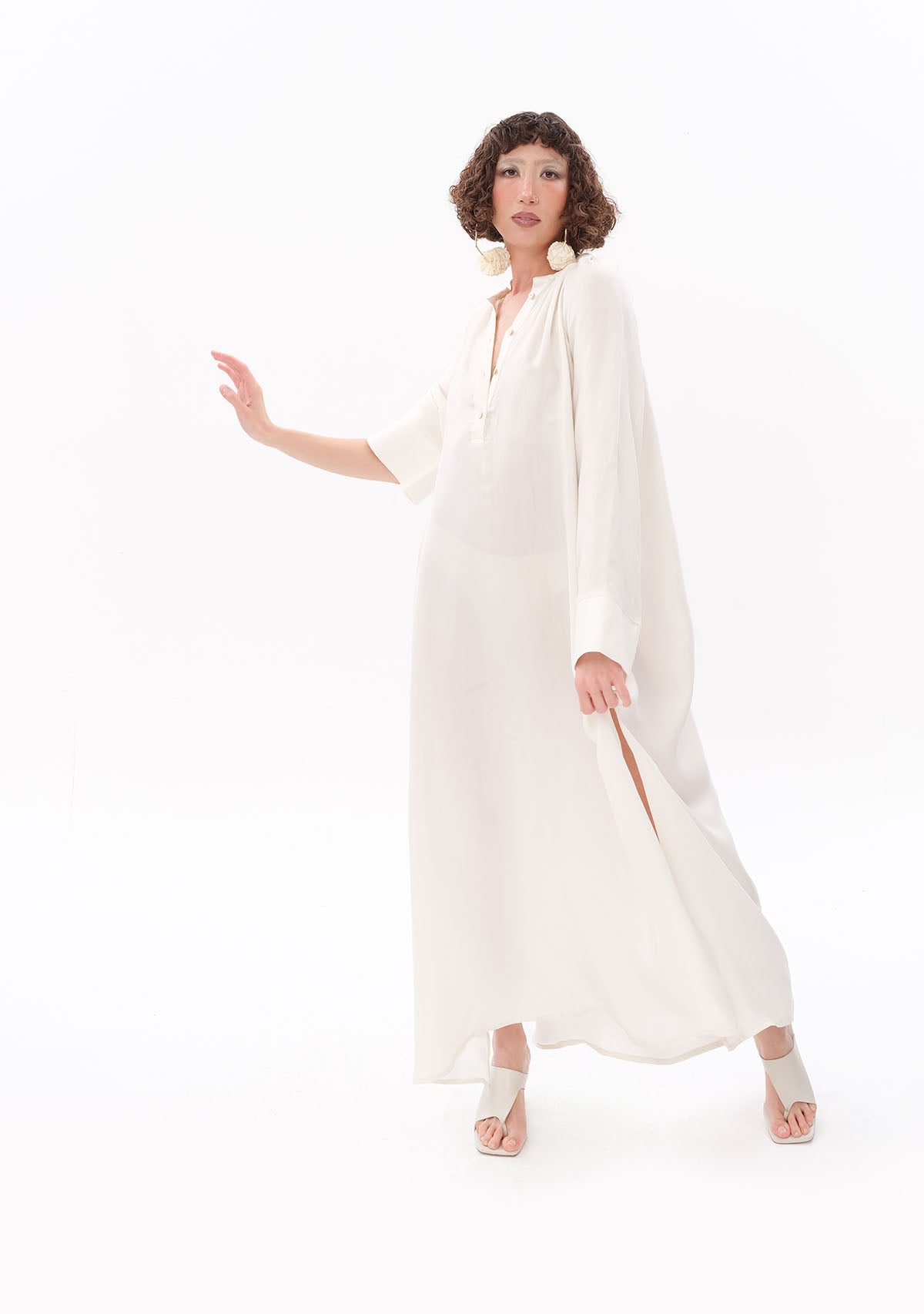Beyaz Luxe Tencel™ Reglan Kol Elbise