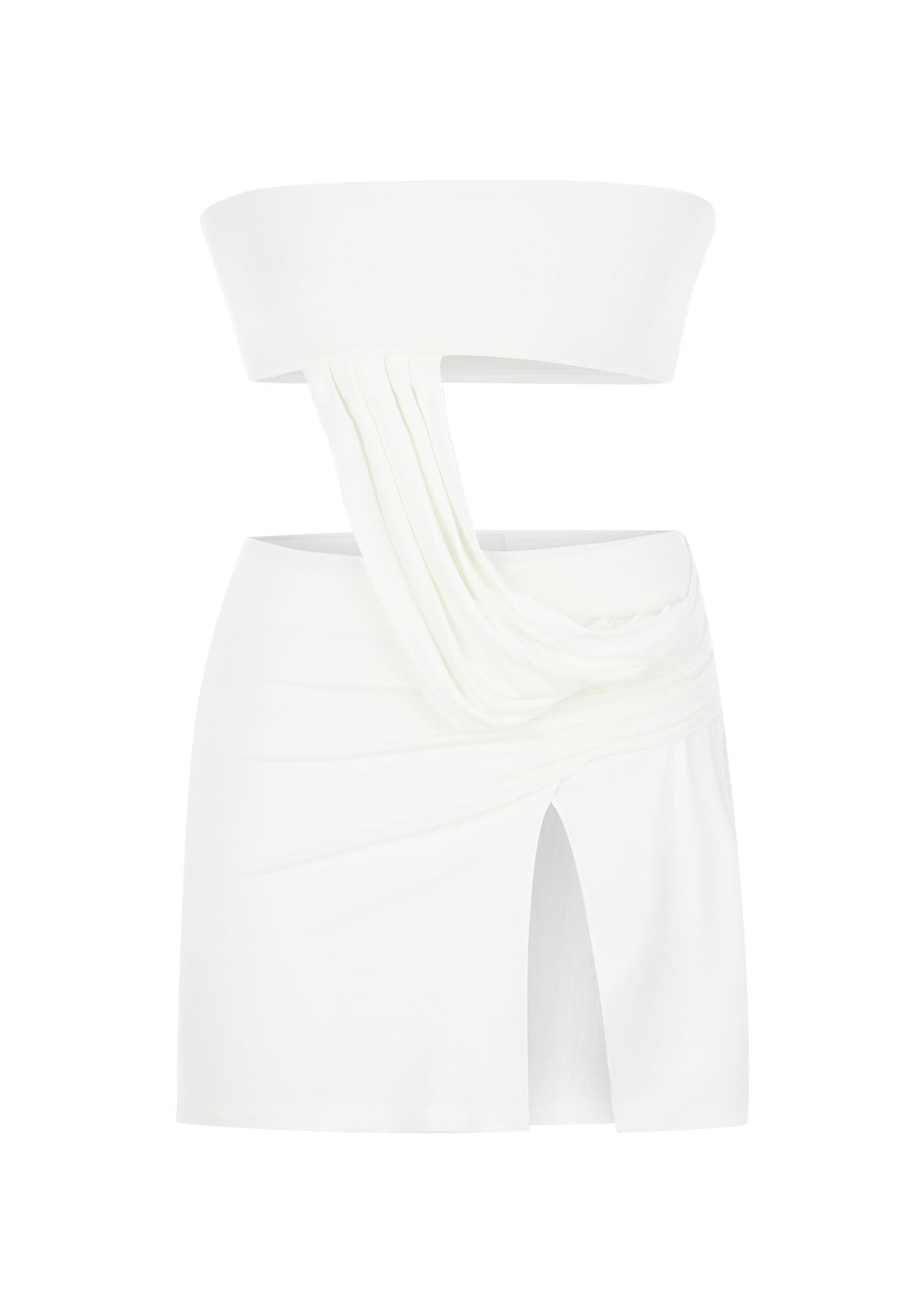 Beyaz Z Detaylı Straplez Elbise