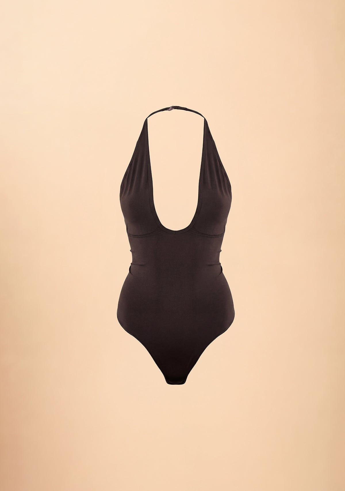 Seamless U yaka kahverengi bodysuit ürün mankensiz çekim