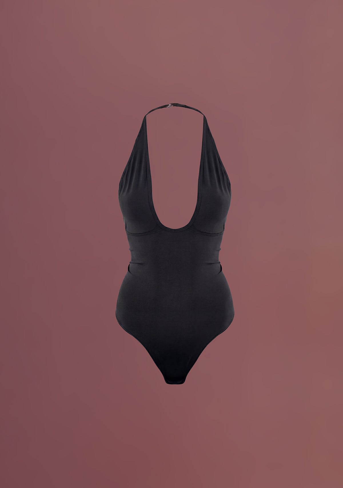 Seamless U yaka siyah bodysuit ürün mankensiz çekim
