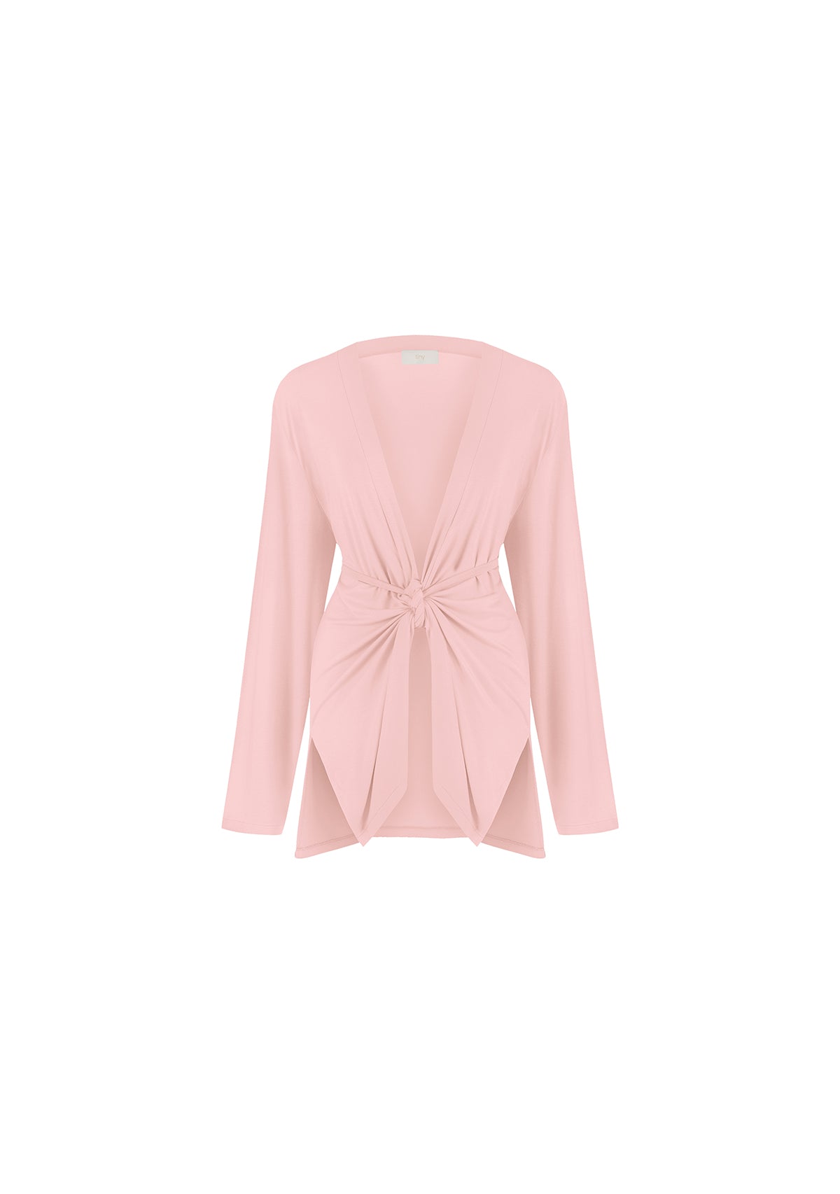 Pudra pembe bağlamalı gömlek, mankensiz hayalet detay görsel çekim.